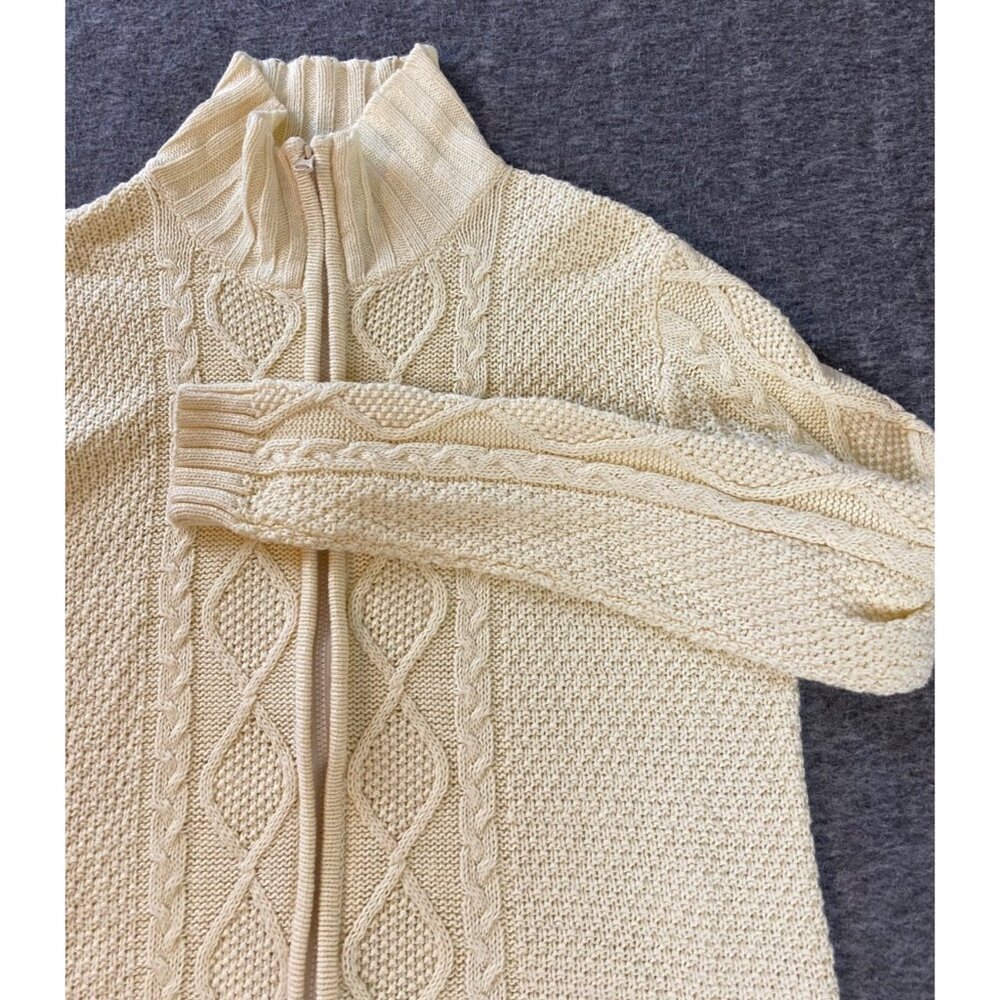 Chadwicks Cream Full Zip Cable Knit Sweater Large Womens Cardigan Ivory Stretch - Picture 1 of 5